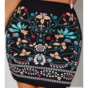 3/$15 SHEIN Floral Print Bodycon Black Skirt XL